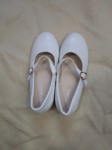 Girl white low heel mary - white, low-heel